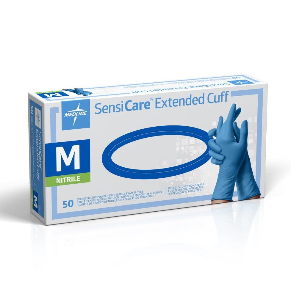 Gants d'examen médical en nitrile 4.3 mil avec manchettes de 11.4" (caisse de 500) - MedSecare