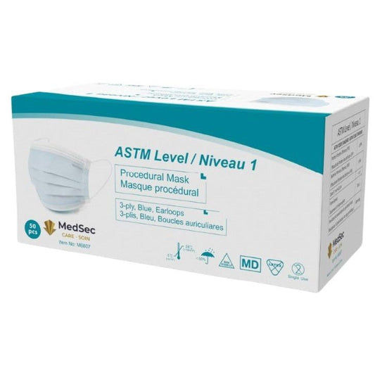 Masques ASTM - Niveau 1 bleu (boîte de 50) - MedSecare