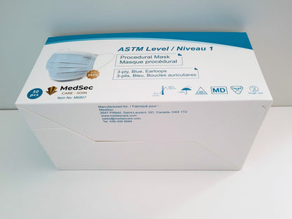 Masques ASTM - Niveau 1 bleu (boîte de 50) - MedSecare