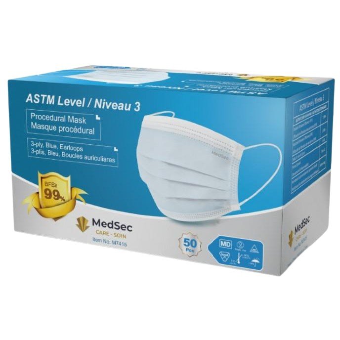 Masques ASTM - Niveau 3 bleu (boîte de 50) - MedSecare